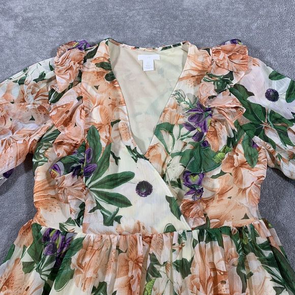 H&M Floral Ruffle Colorful Fit & Flare Dress Size Small Women’s - Picture 6 of 16